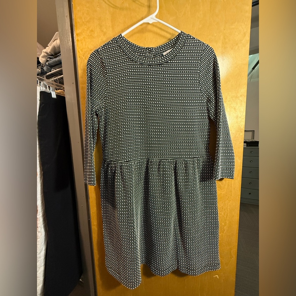 LOFT Black and White A-Line Dress with Peter Pan Collar and Button Back Details